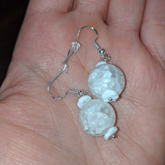 White Matte Quartz Sterling Silver Earrings - Picture 3 of 4